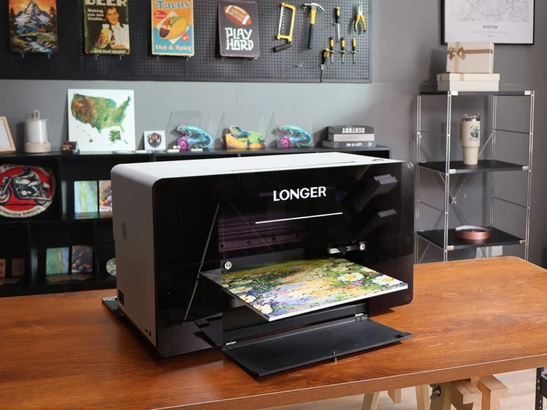 Desktop DTF printer by Longer shown during printing, highlighted by a $4M Kickstarter campaign