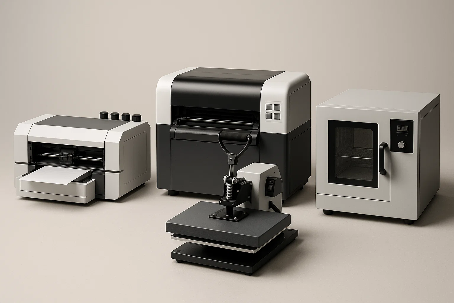 Professional DTF printer setup with heat press and curing oven for high quality DTF printing in 2026