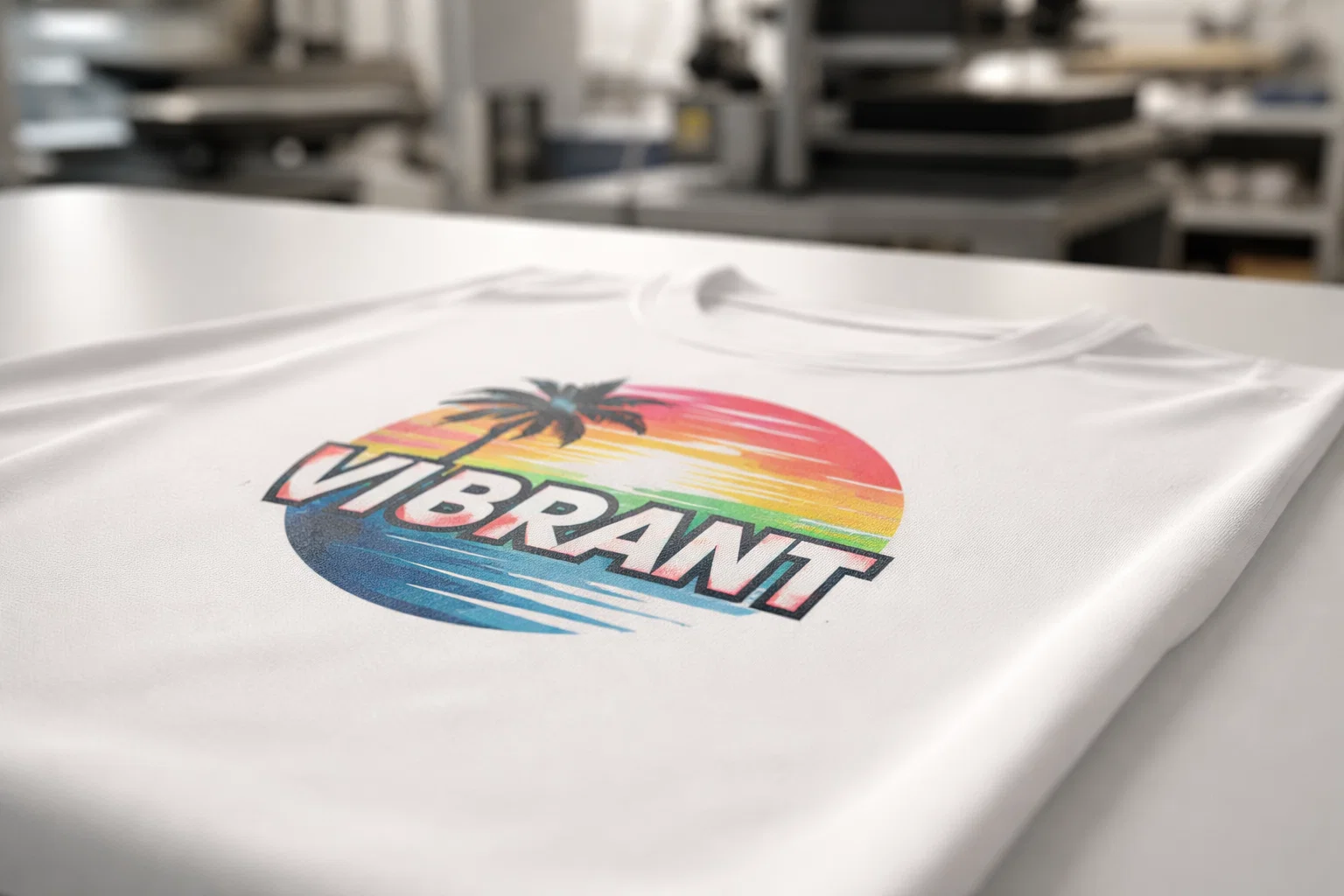 DTF transfer applied on polyester apparel showing print quality and adhesion in production environment
