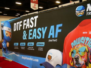 Ninja Transfers DTF transfer booth at the ASI Fort Worth Show